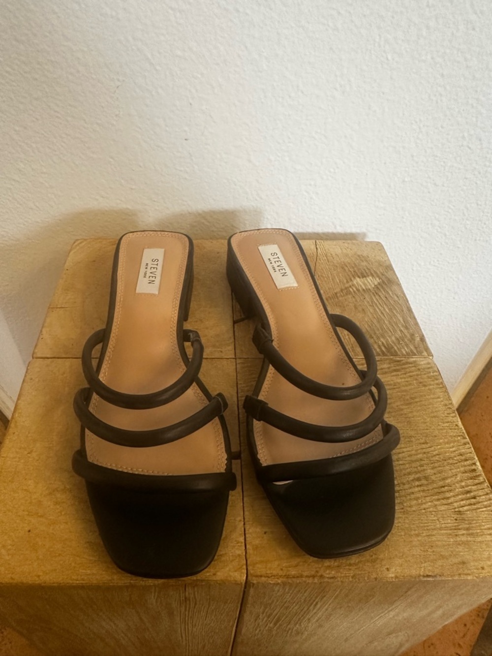 Steven By Steve Madden Black Multi-Strap Square Toe Slide Mules